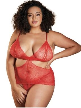 Lovers Lane Rosie Lace Peek-A-Boo Red Plus Size Chemise 2XL NWT! $26